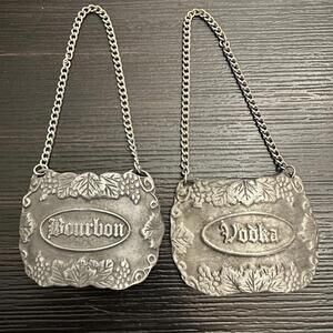 Vintage Bacchus Pewter Vodka Bourbon Liquor Decanter Tags Grape Motif